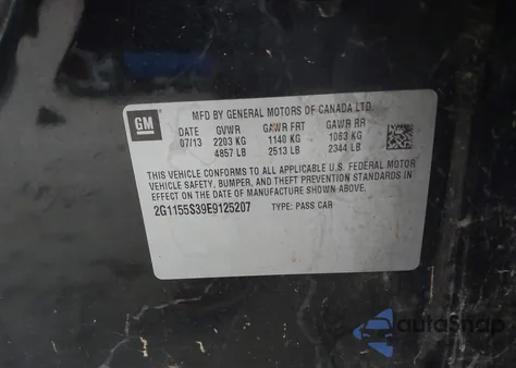 2014 Chevrolet Impala 2Lz from USA, damaged, VIN 2G1155S39E9125207